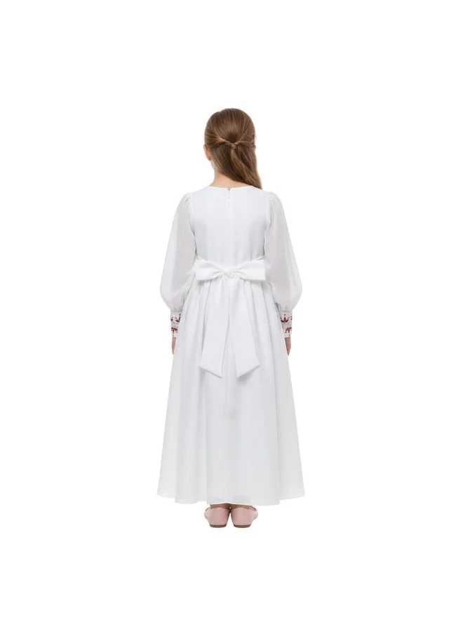 D'Daniela Mariam Embroidered White Jalabiya Abaya with Tie-Up Belt and  Sleeves -for Girl